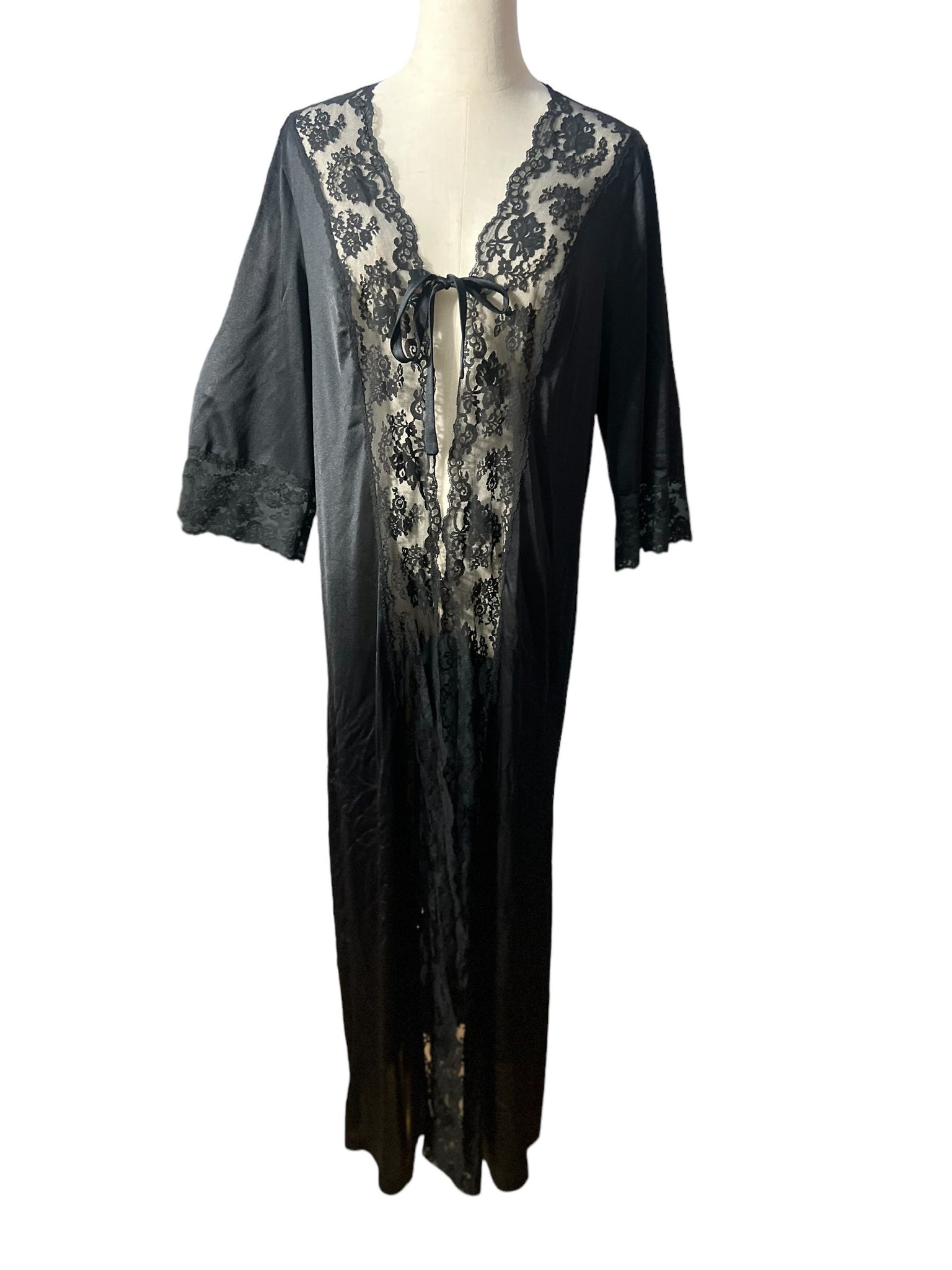 Vintage black robe tie front M