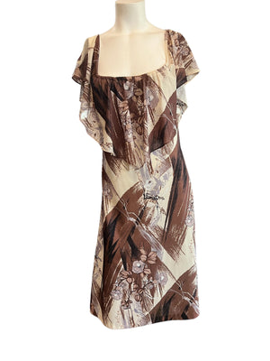 Vintage 70’s brown dress ruffle top M L
