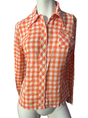 Vintage 70's orange check shirt 14 M