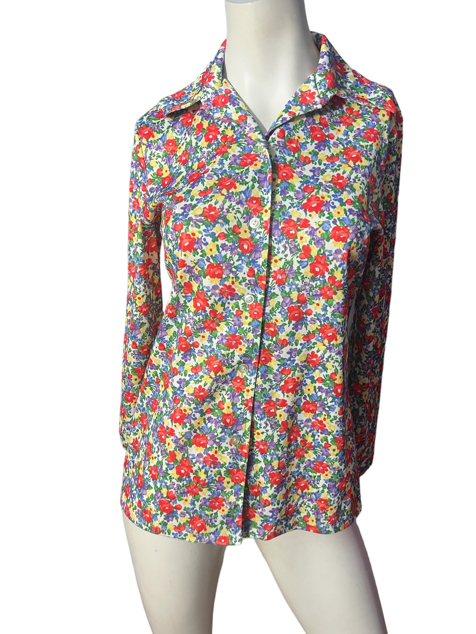 Vintage 70's floral shirt blouse M L