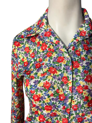 Vintage 70's floral shirt blouse M L