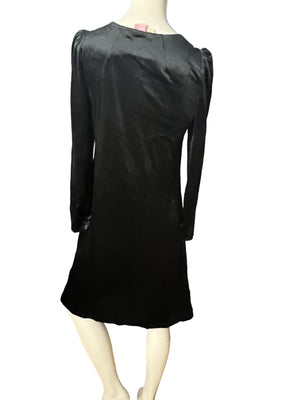 Vintage 80's Black velor Dress with lace collar 7 M