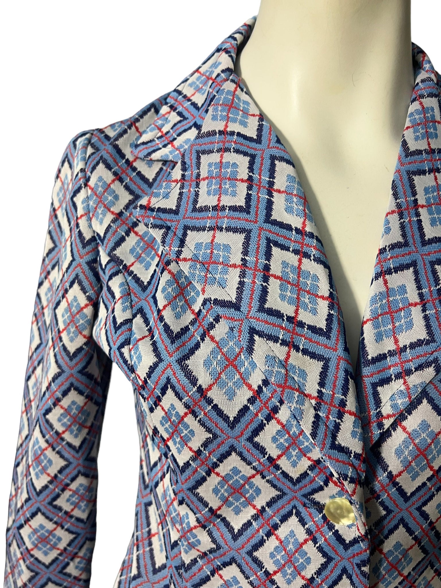 Vintage Mod Blue Plaid 70's Ladies Jacket Coat M 12