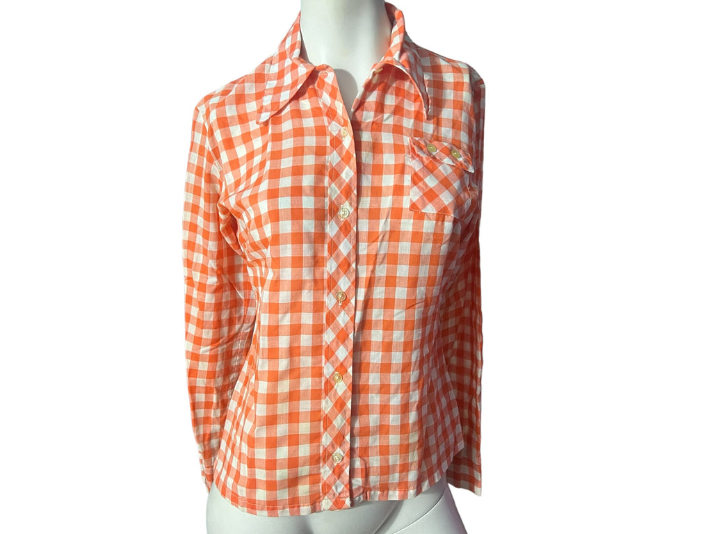 Vintage 70's orange check shirt 14 M