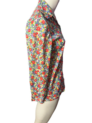 Vintage 70's floral shirt blouse M L