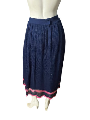 Vintage crochet maxi skirt blue & pink M
