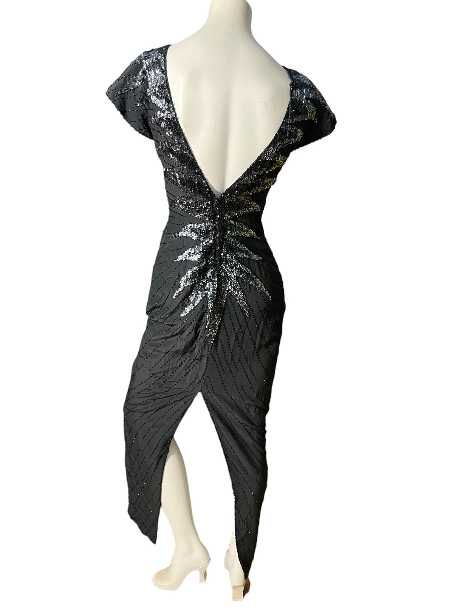 Vintage black bead long dress 12 Alyce Designs