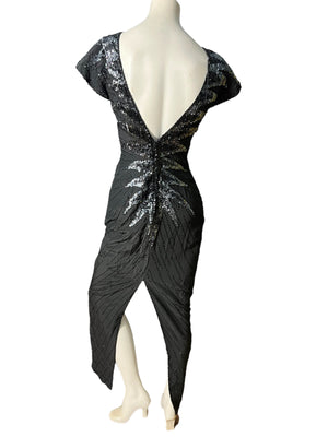 Vintage black bead long dress 12 Alyce Designs