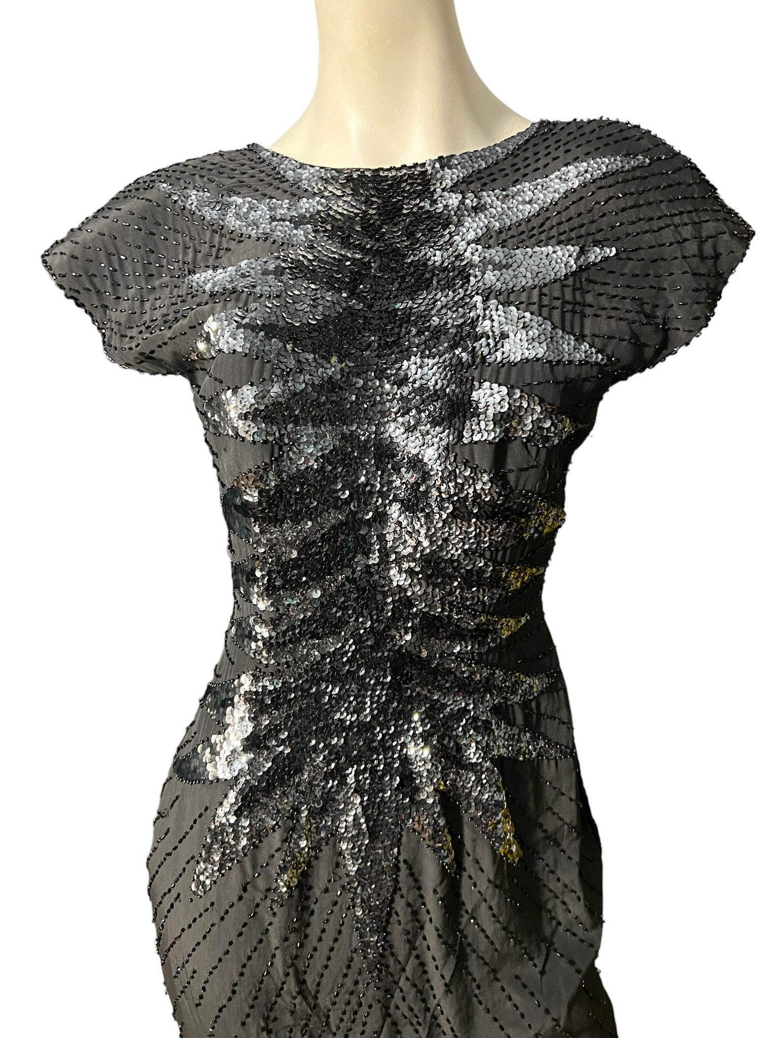 Vintage black bead long dress 12 Alyce Designs