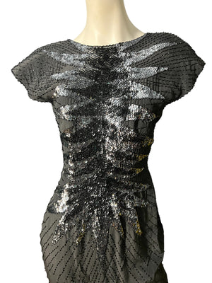 Vintage black bead long dress 12 Alyce Designs