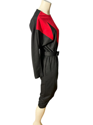 Vintage 80’s black & red color block dress M