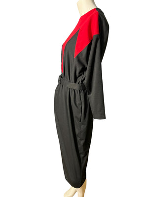 Vintage 80’s black & red color block dress M