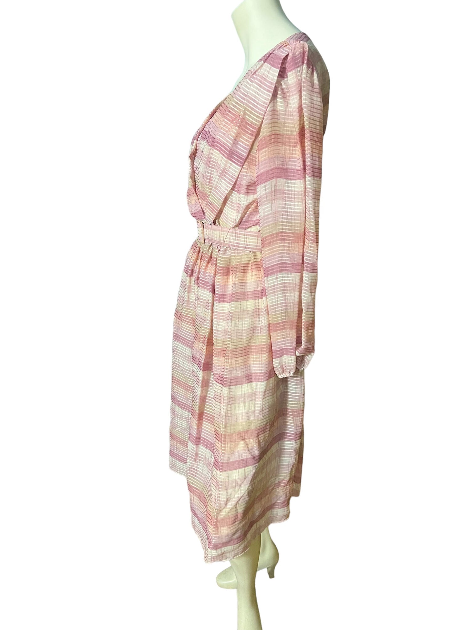 Vintage 80's pink striped sheer dress 10 Discovery