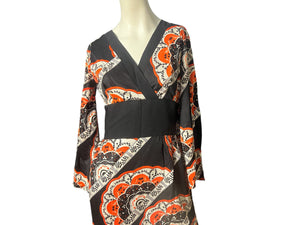 Vintage 1970's Fan Pattern Kimono Dress M