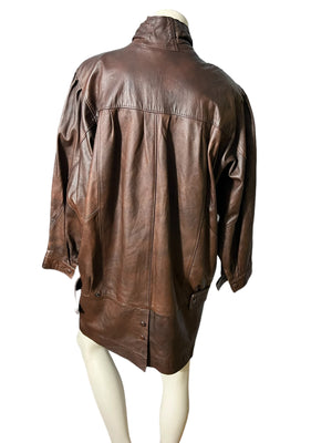 Vintage 80's brown leather jacket coat S Queen's