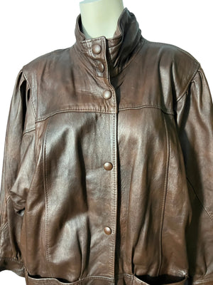 Vintage 80's brown leather jacket coat S Queen's