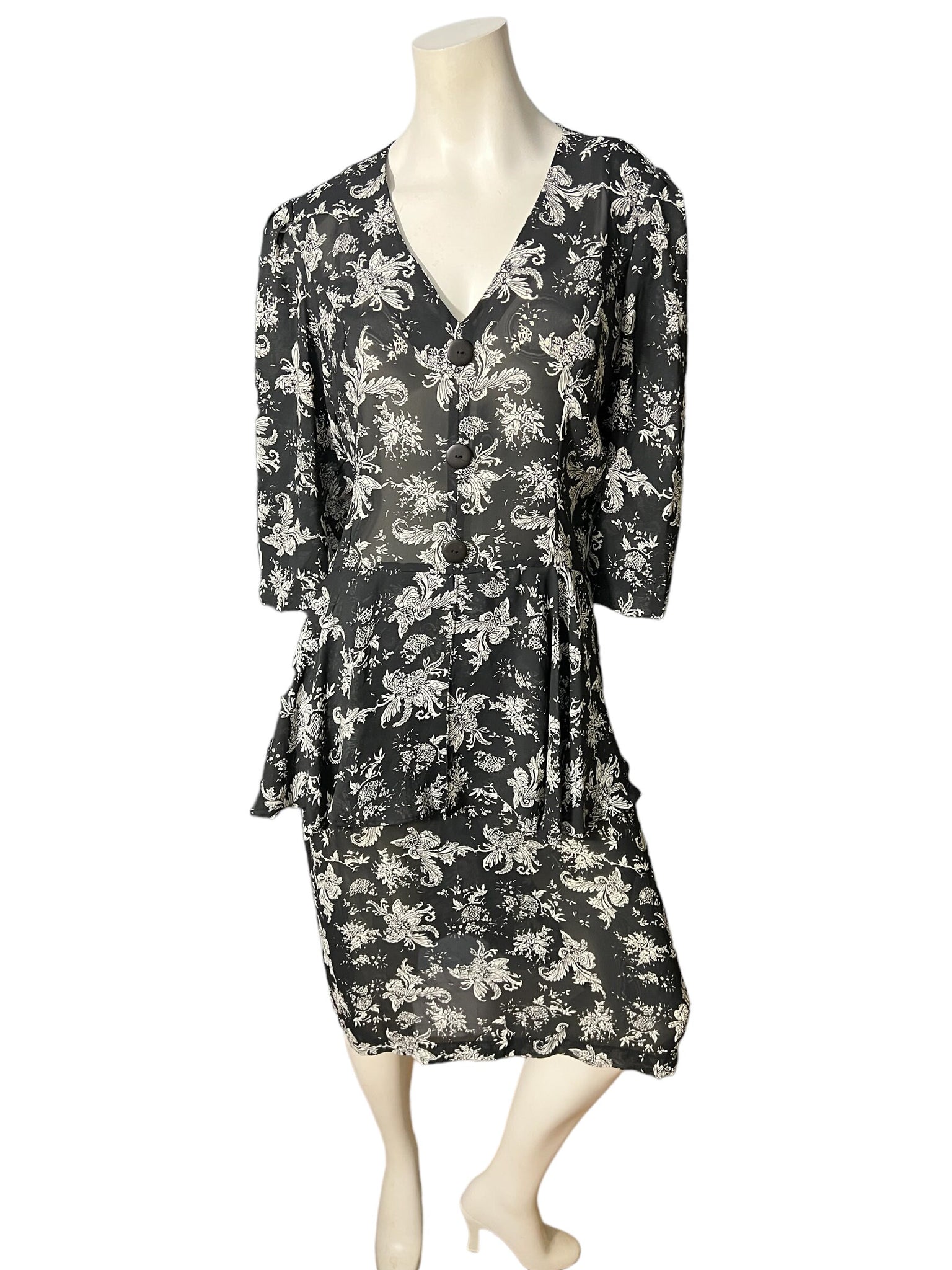 Vintage 80's black & white peplum dress 16
