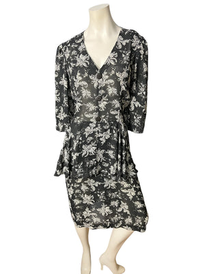 Vintage 80's black & white peplum dress 16
