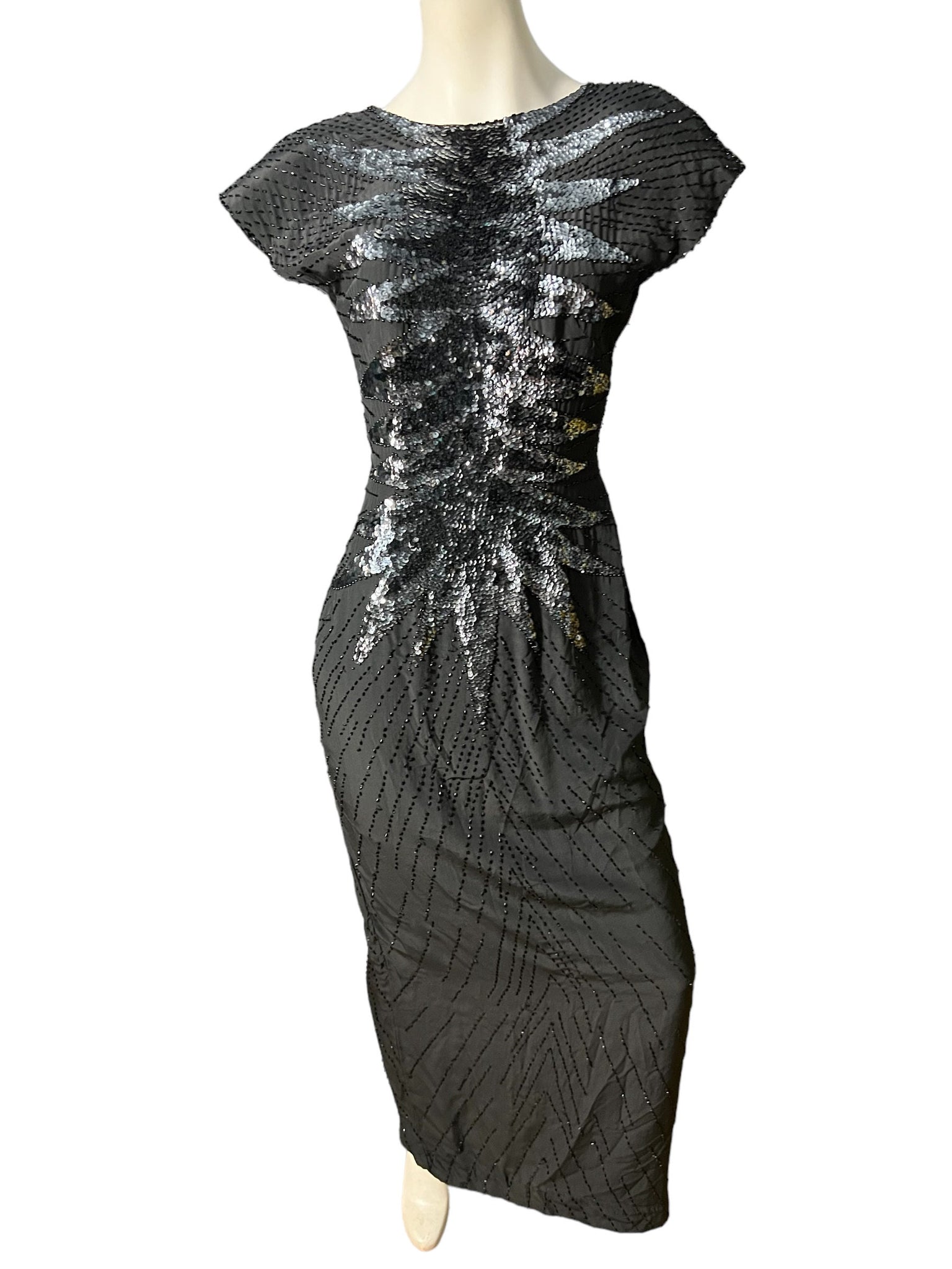 Vintage black bead long dress 12 Alyce Designs