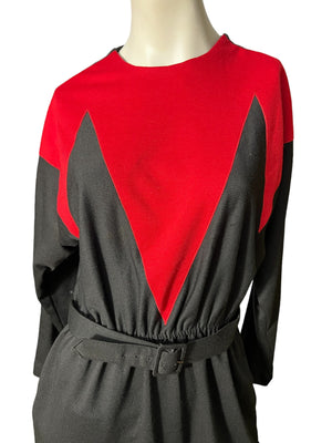 Vintage 80’s black & red color block dress M