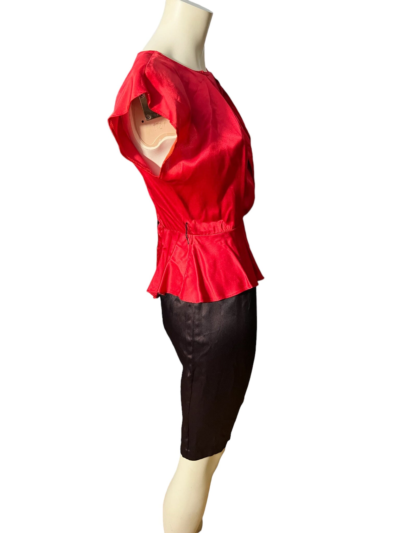Vintage 80's red & black satin peplum dress M All That Jazz