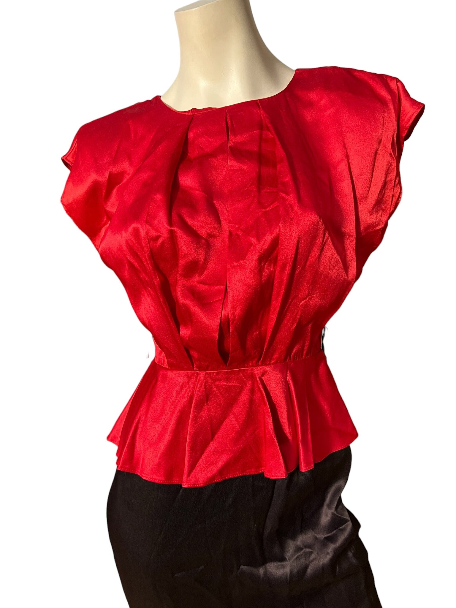 Vintage 80's red & black satin peplum dress M All That Jazz