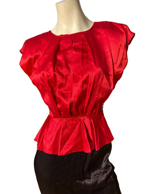 Vintage 80's red & black satin peplum dress M All That Jazz