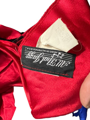Vintage 80's red & black satin peplum dress M All That Jazz
