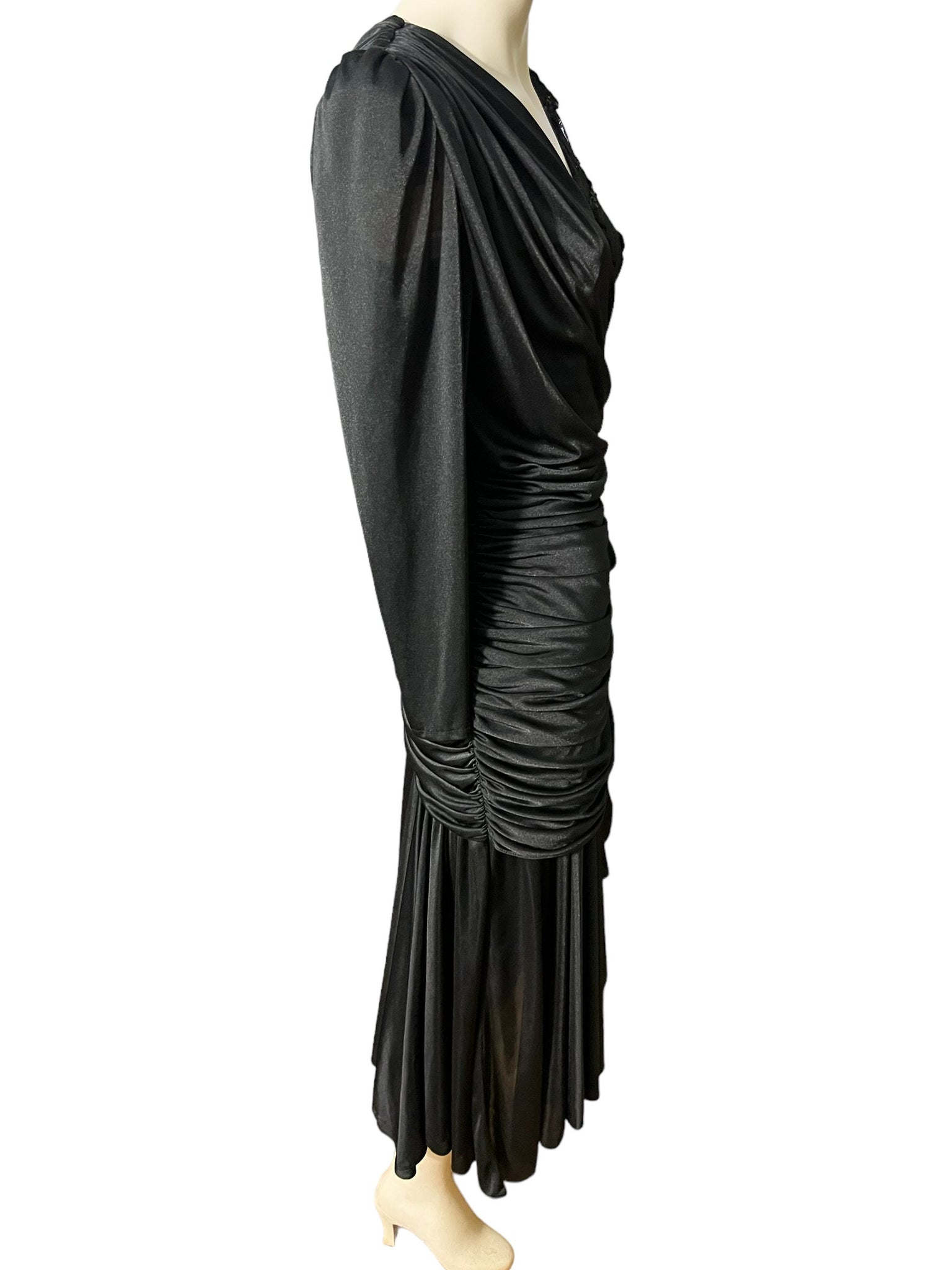 Vintage 80's black draped dress fitted M