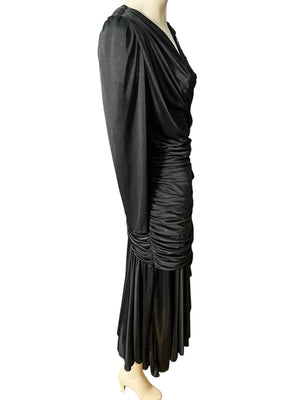 Vintage 80's black draped dress fitted M