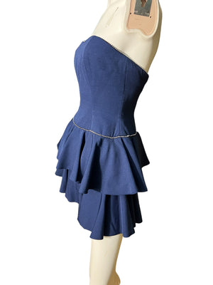 Vintage blue 80's party mini corset dress 6 A.J. Bari
