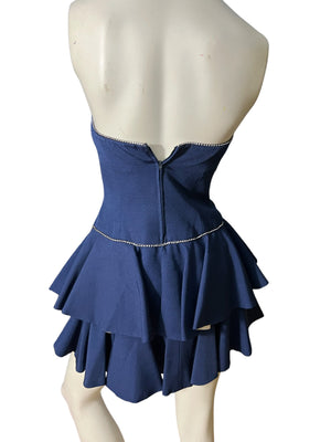 Vintage blue 80's party mini corset dress 6 A.J. Bari