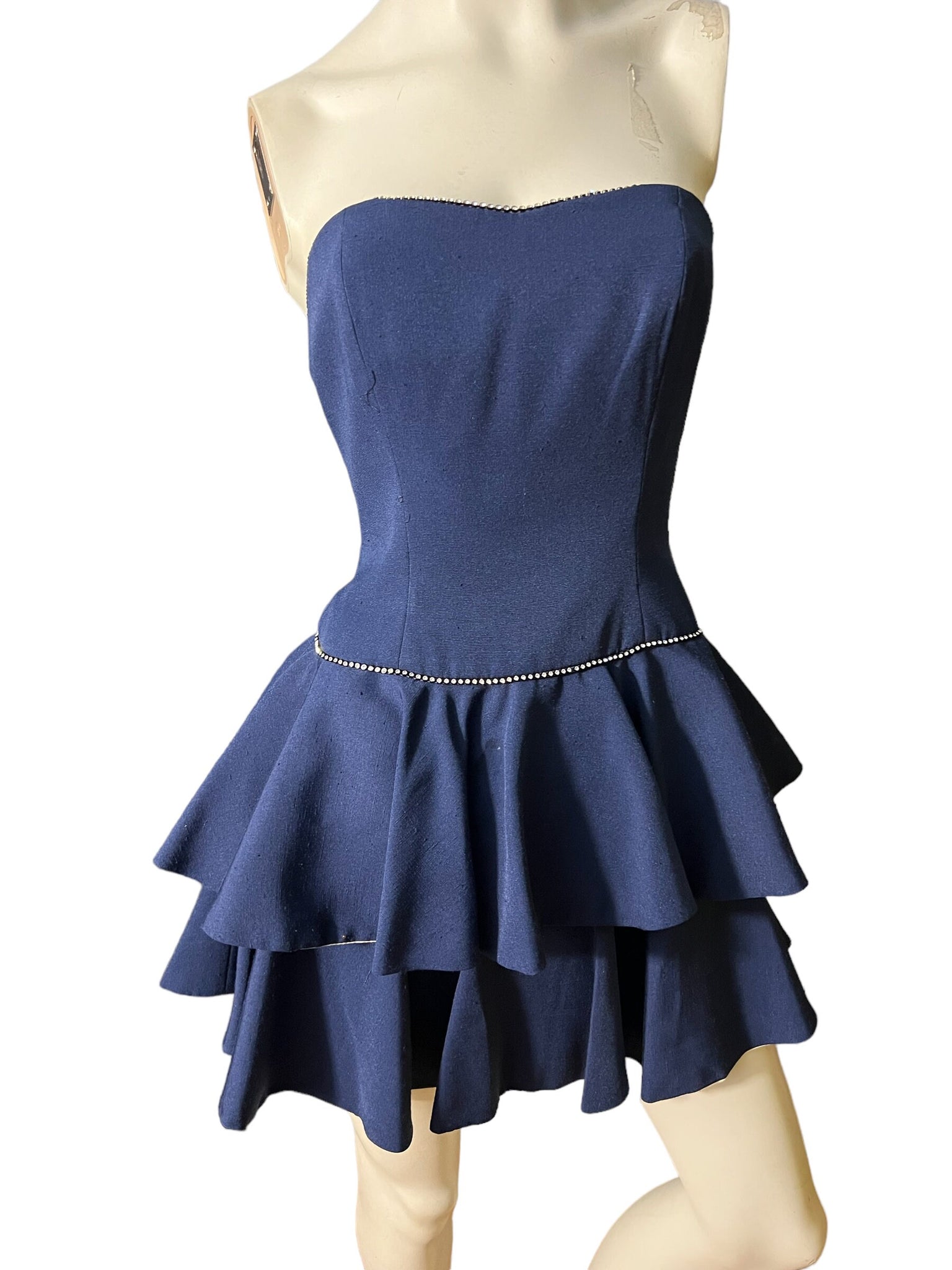 Vintage blue 80's party mini corset dress 6 A.J. Bari