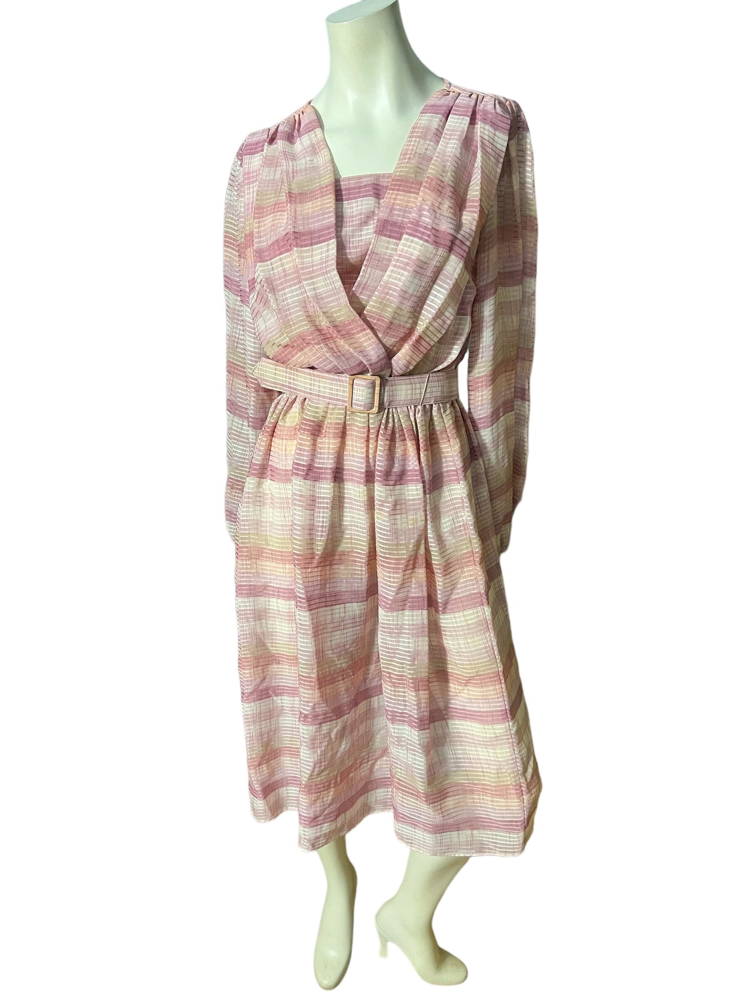 Vintage 80's pink striped sheer dress 10 Discovery