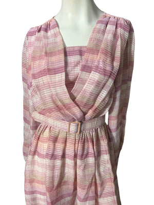 Vintage 80's pink striped sheer dress 10 Discovery