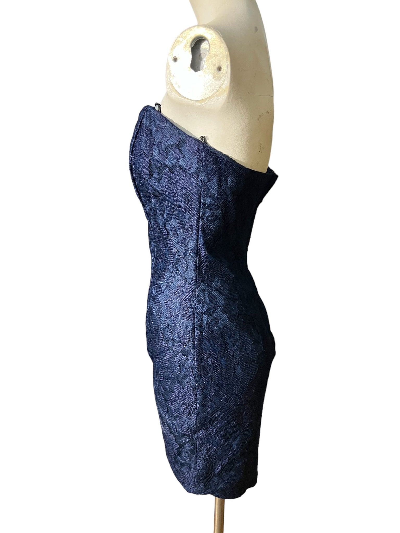 Vintage 80’s strapless lace dress blue 10 Roberta