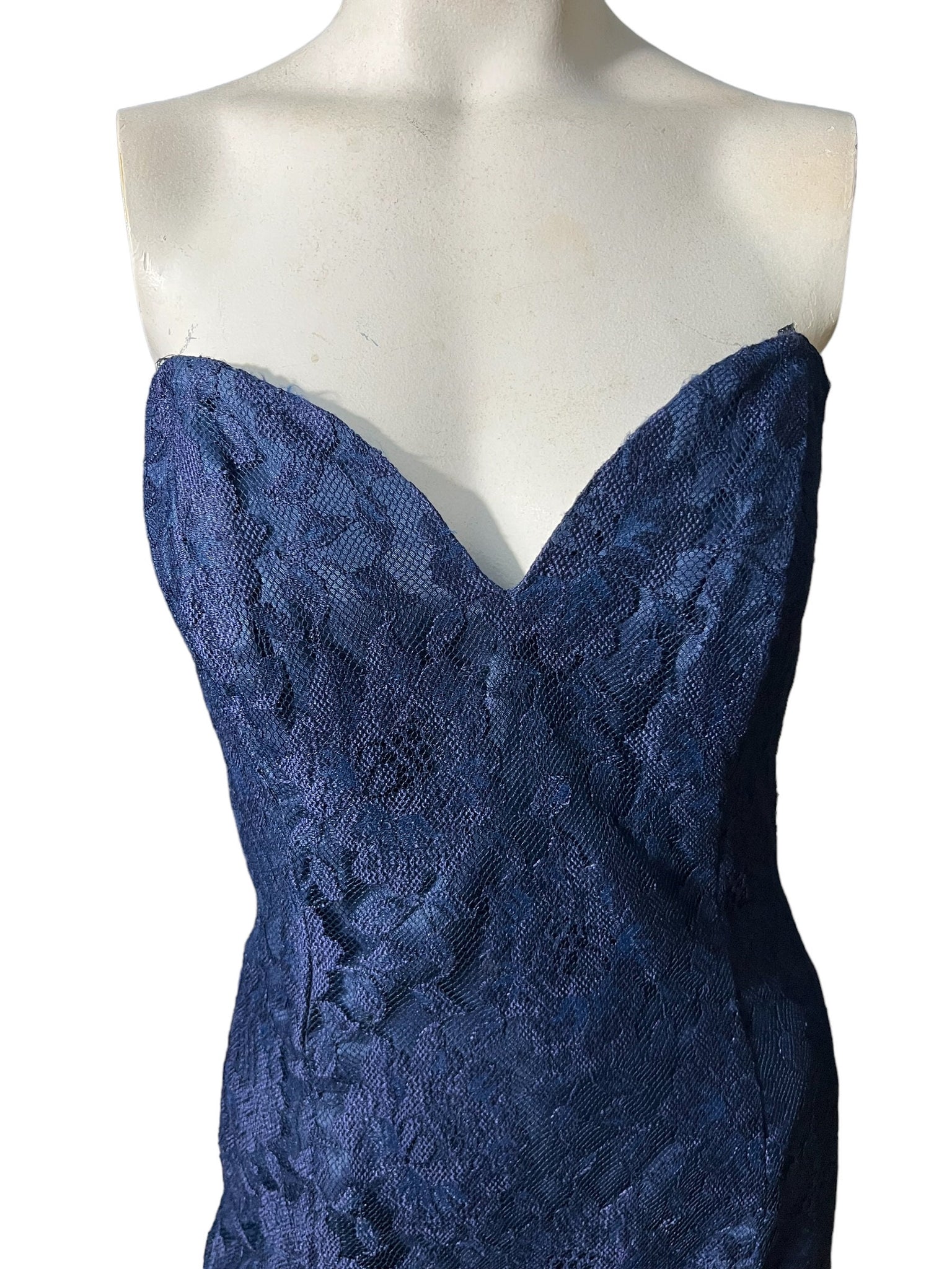 Vintage 80’s strapless lace dress blue 10 Roberta