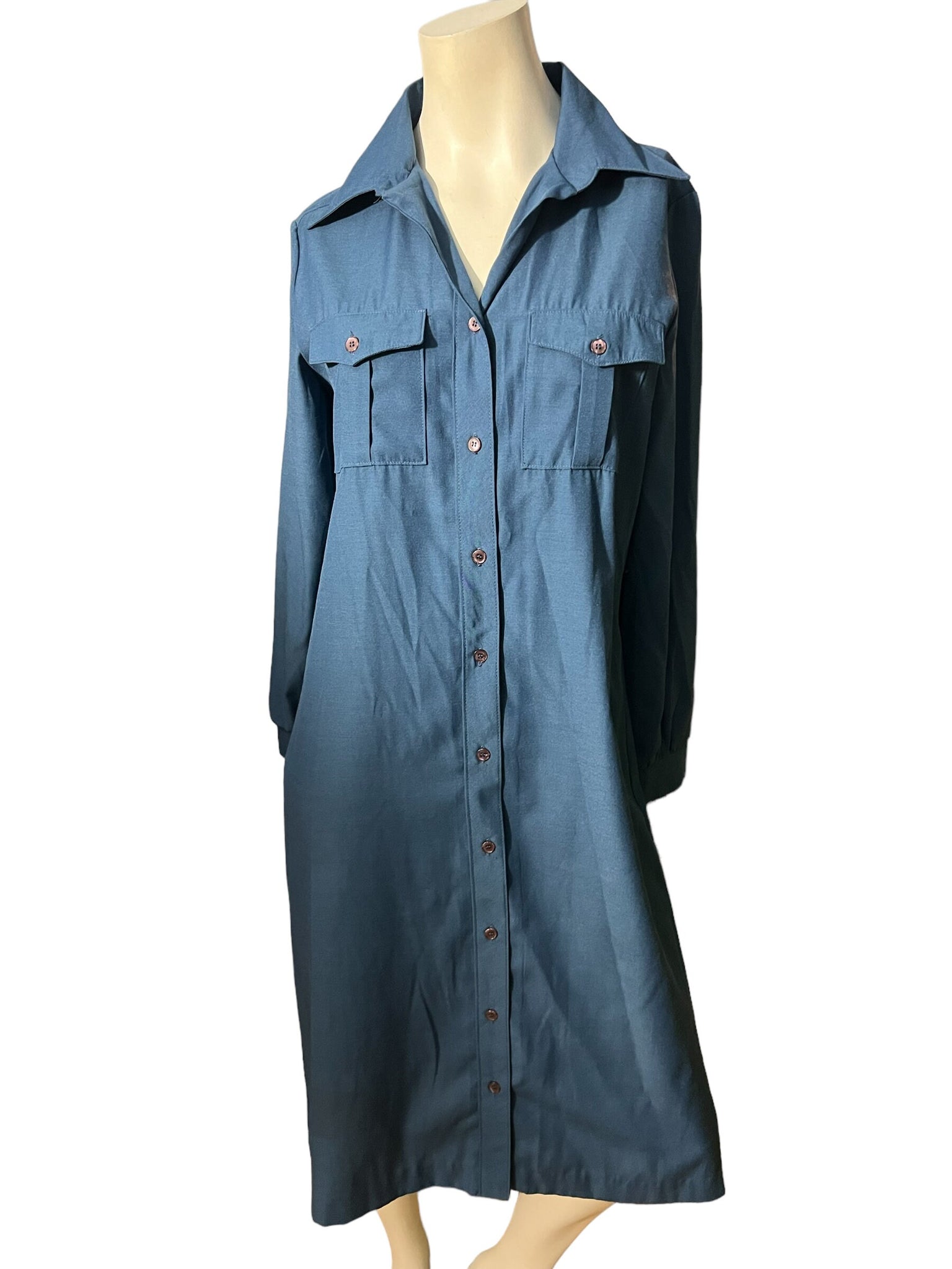 Vintage deadstock 70’s blue shirt dress 12