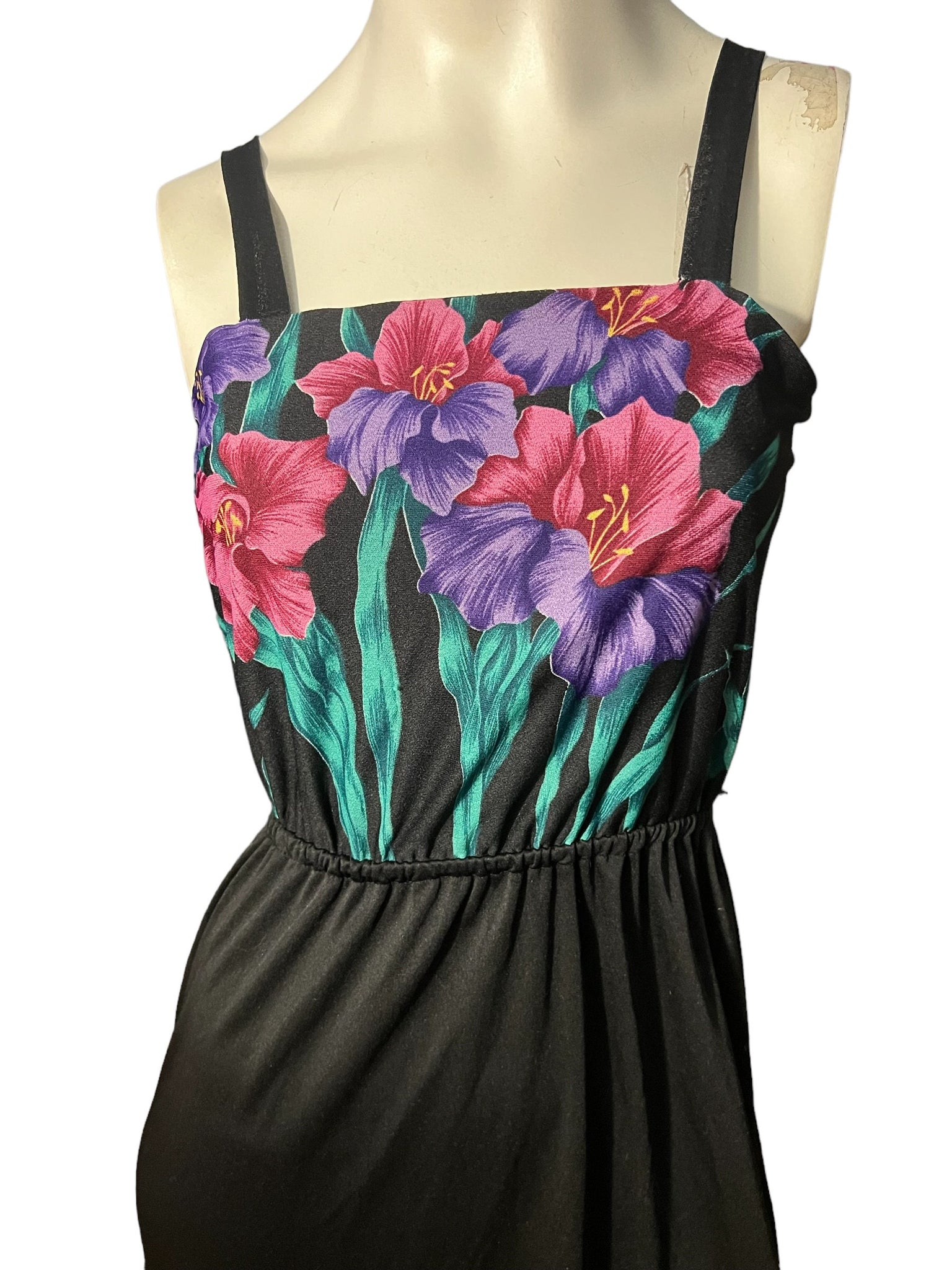 Vintage 70's black floral dress M