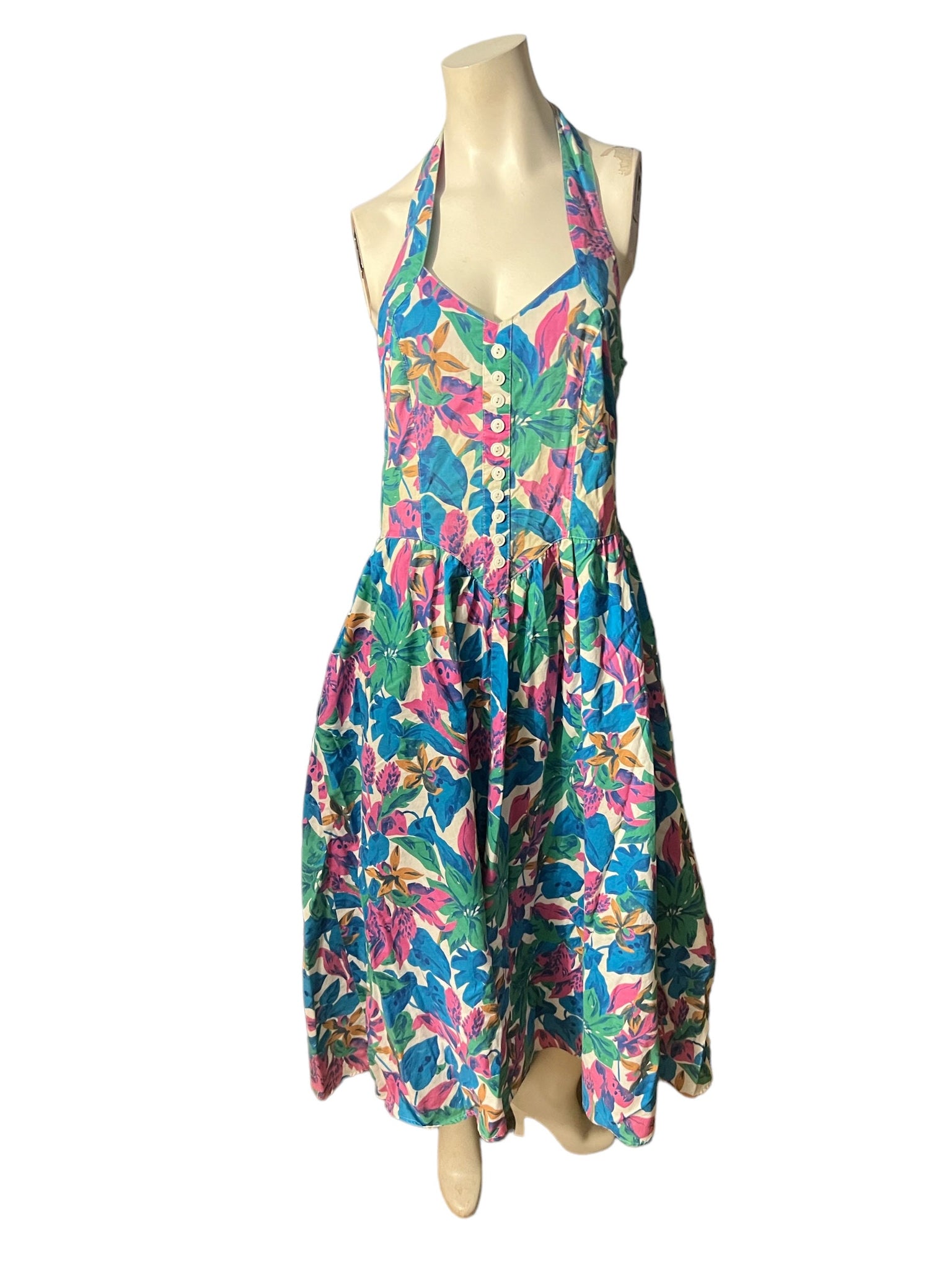 Vintage 80's floral halter sun dress 8