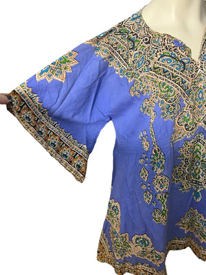 Vintage purple dashiki mini dress top L