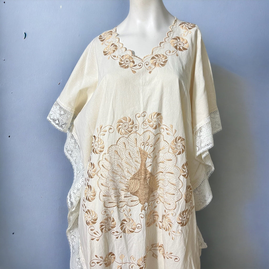 Vintage peacock embroidered caftan M L