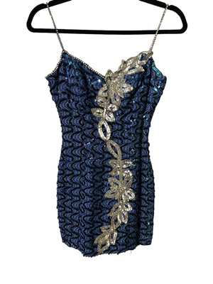 Vintage sequin blue mini dress S XS