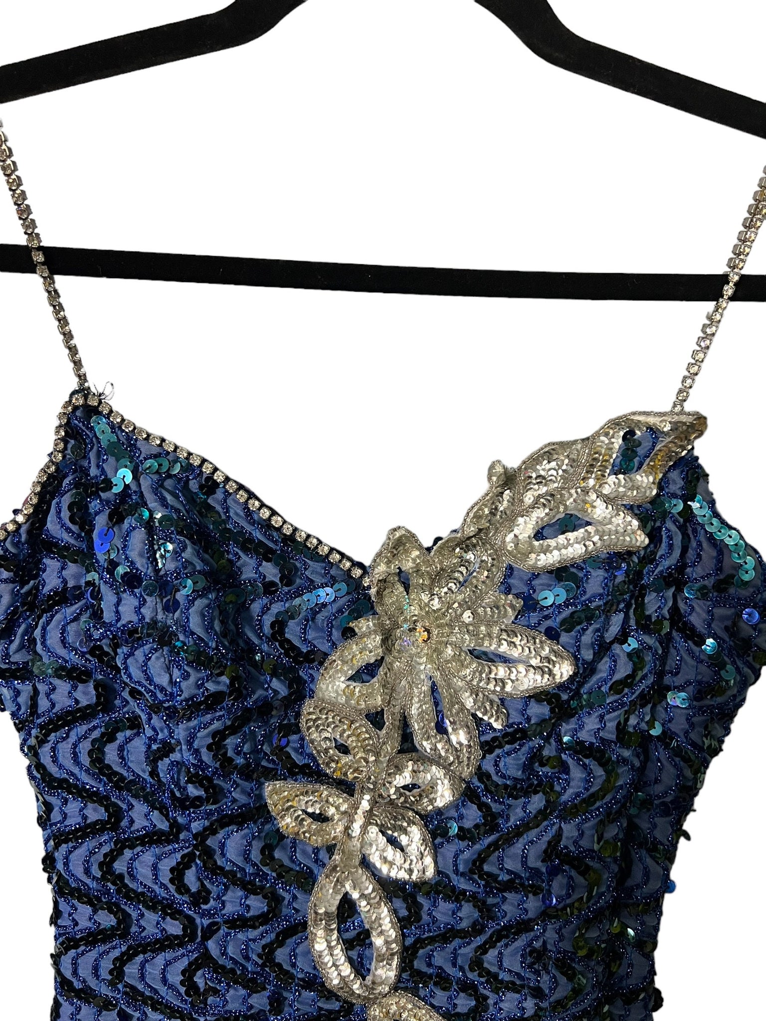 Vintage sequin blue mini dress S XS