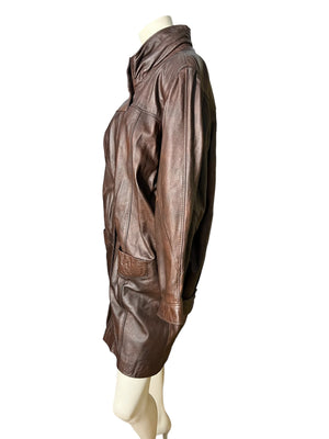 Vintage 80's brown leather jacket coat S Queen's