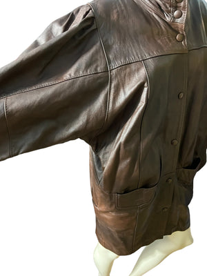 Vintage 80's brown leather jacket coat S Queen's