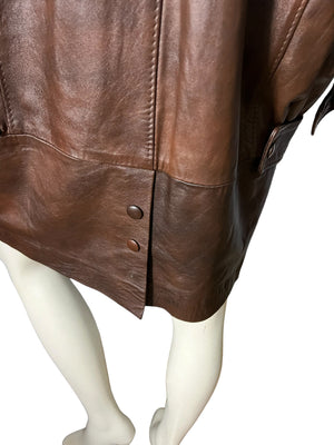 Vintage 80's brown leather jacket coat S Queen's
