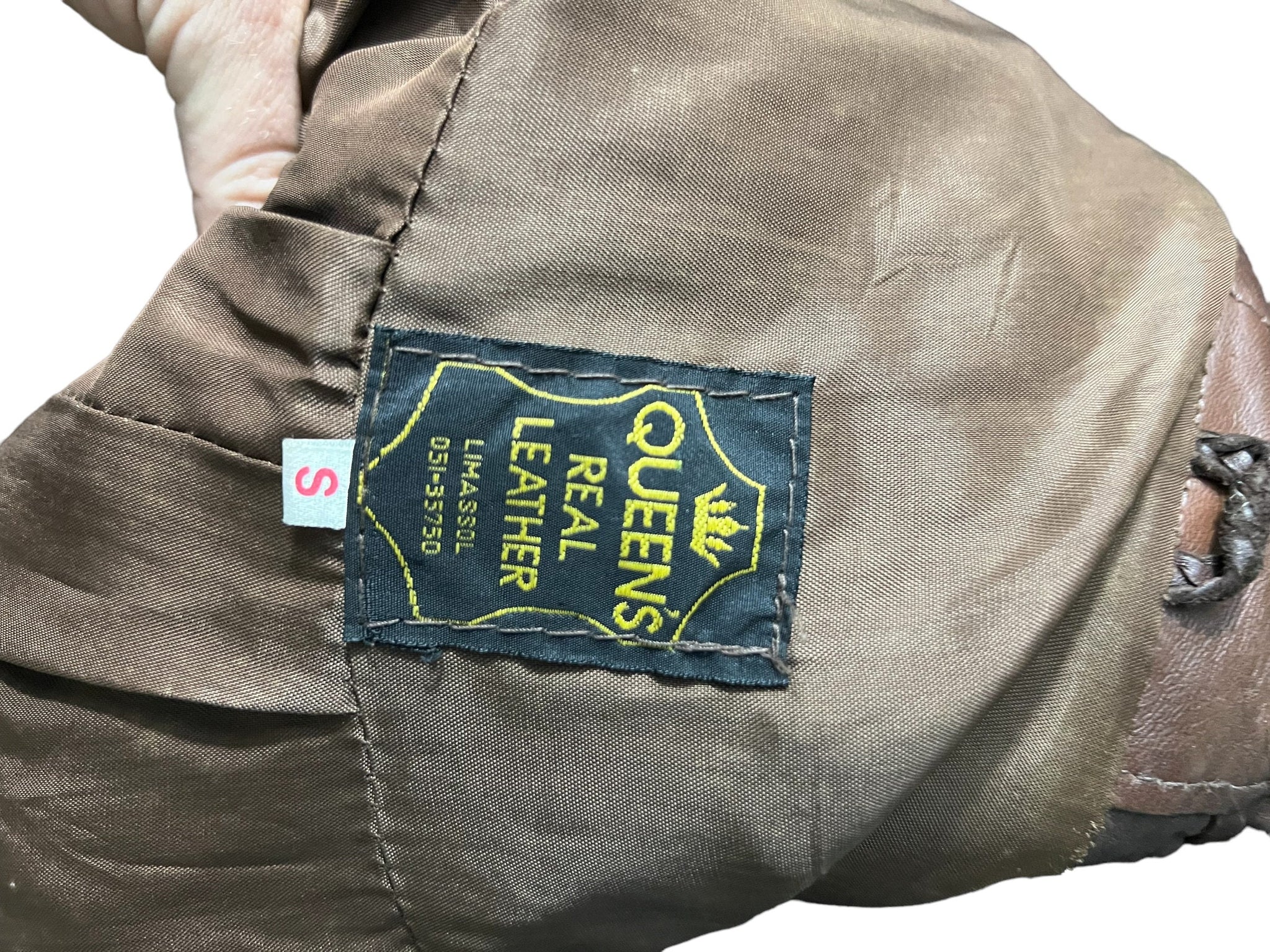 Vintage 80's brown leather jacket coat S Queen's