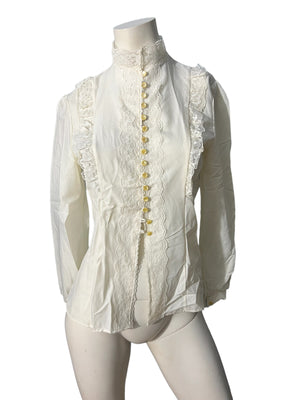 Vintage 70’s prairie victorian blouse white M
