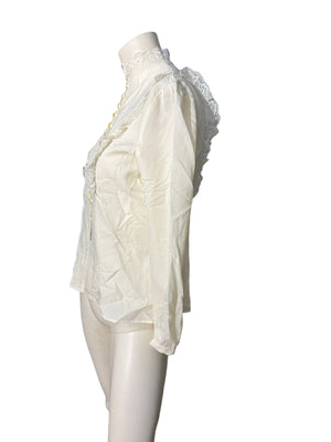 Vintage 70’s prairie victorian blouse white M